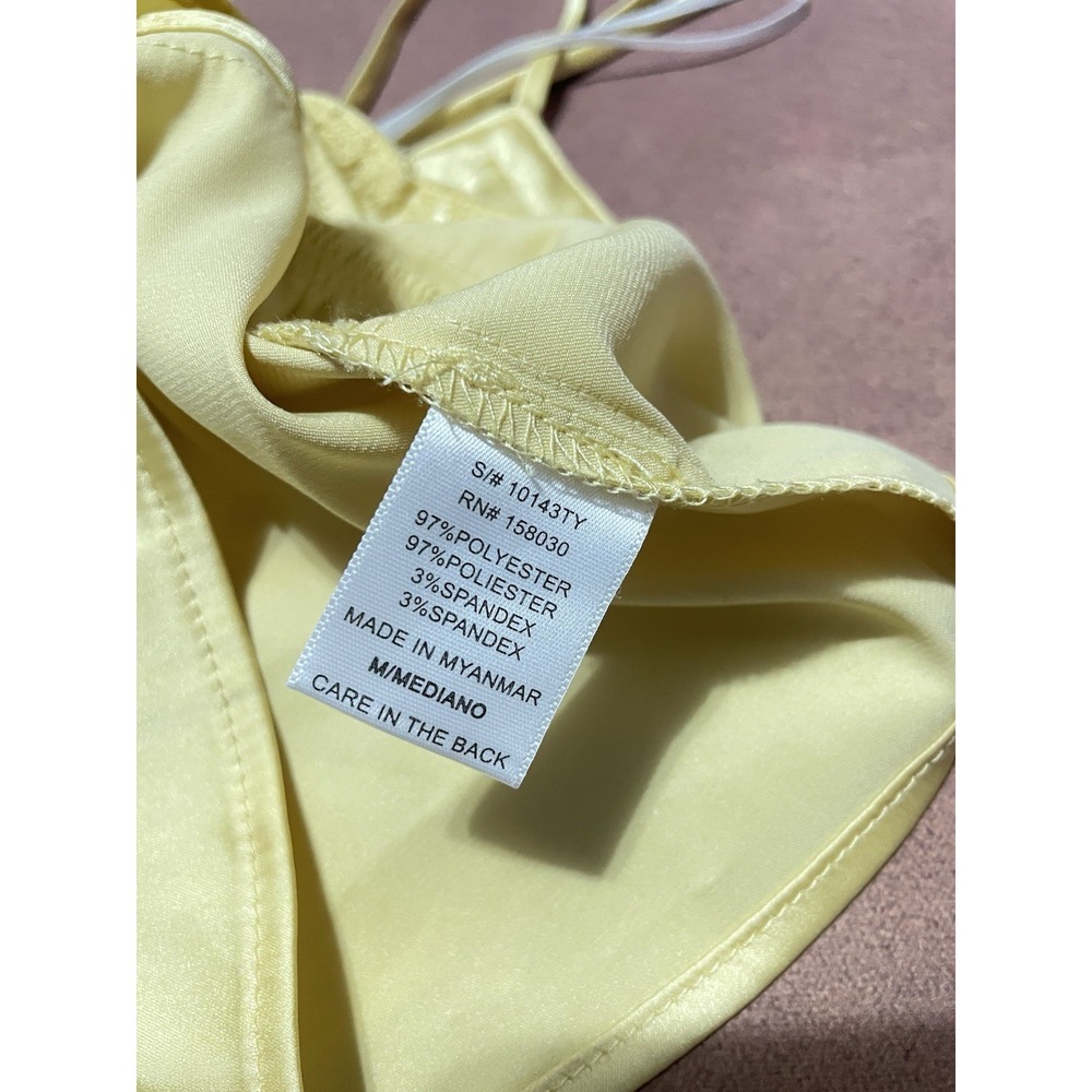 2 Bella Yellow Satin Short Cropped Tank Top Front Tie Size S/M Coquette Bohemian - Picture 7 of 12